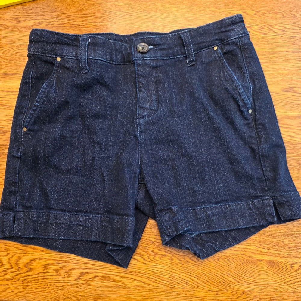 Womens Dark Wash Indigo Denim Trouser Shorts Mid Rise‎ Size 4 Office Work